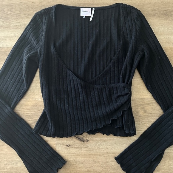 Out From Under,Urban Outfitters Black Ribbed Wrap Crop Top - Size: Small- NWOT - Picture 3 of 7